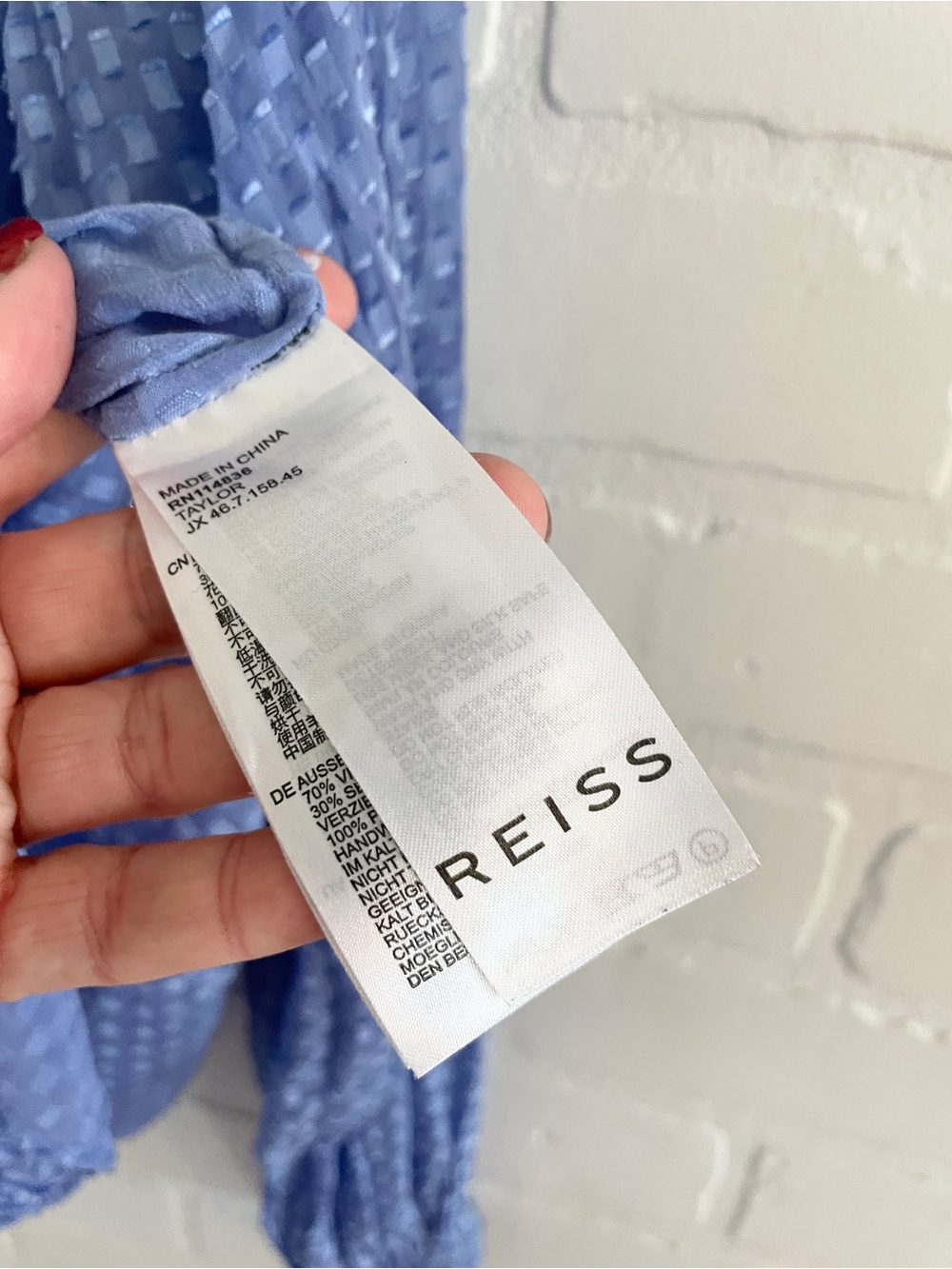 Reiss Sheer Silk Blend Ruffle Blouse Cornflower Periwinkle Blue Statement Sz 8 - Picture 13 of 16